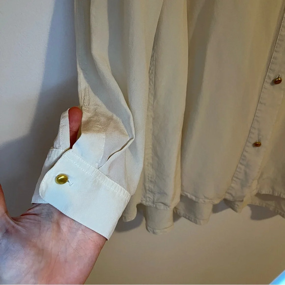MARC BY MARC JACOBS 100% Ivory Silk Top Long Sleeve gold Button Down free fit 2 - Picture 3 of 7